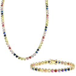 Rainbow Bezel Heart Tennis Necklace + Bezel Heart Rainbow Tennis Bracelet