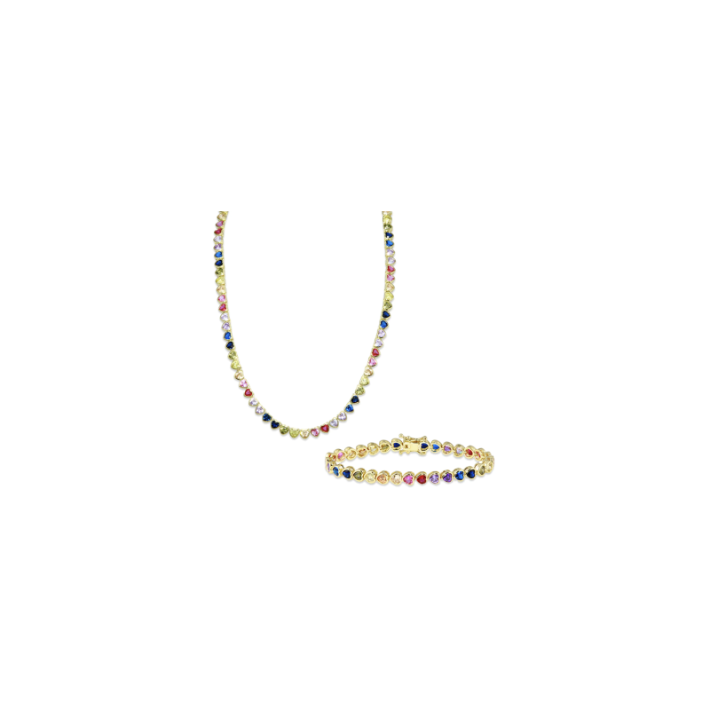 Rainbow Bezel Heart Tennis Necklace + Bezel Heart Rainbow Tennis Bracelet