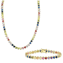 Rainbow Bezel Heart Tennis Necklace + Bezel Heart Rainbow Tennis Bracelet