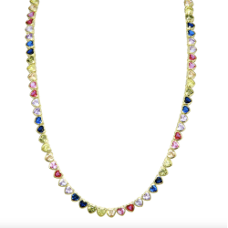 Rainbow Bezel Heart Tennis Necklace