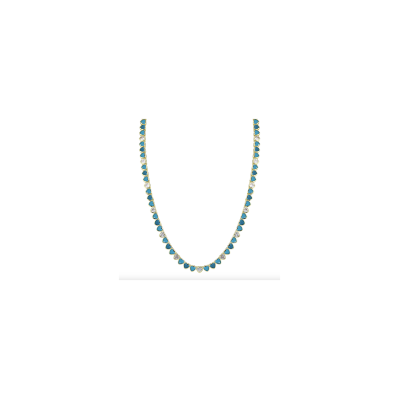 Turquoise Bezel Heart Tennis Necklace