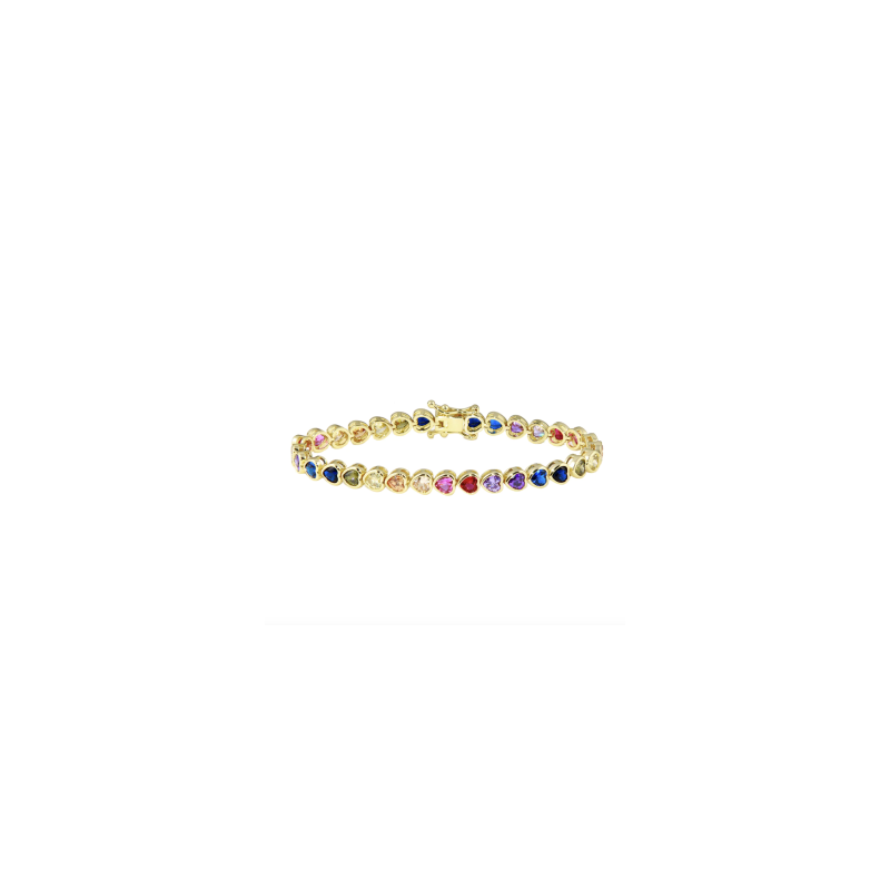 Bezel Heart Rainbow Tennis Bracelet
