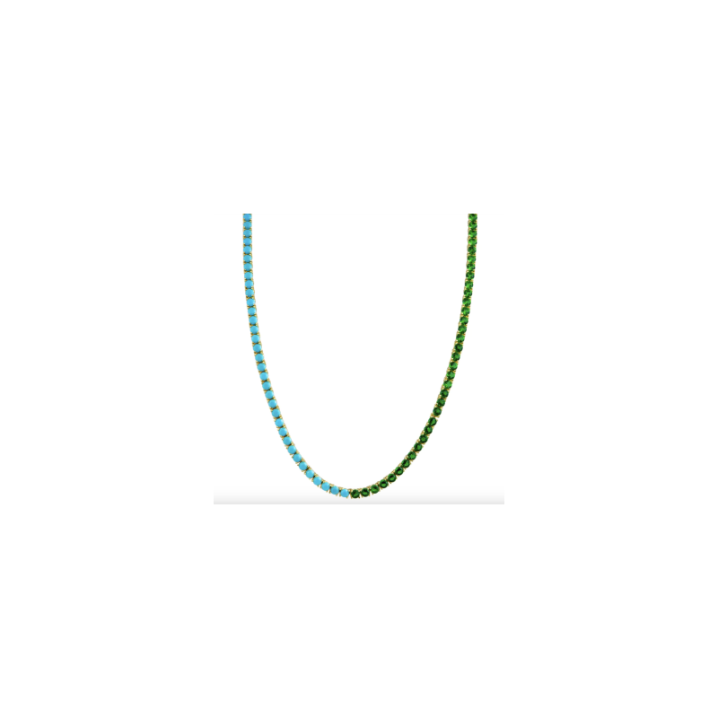Half Turquoise Half Emerald Tennis Necklace