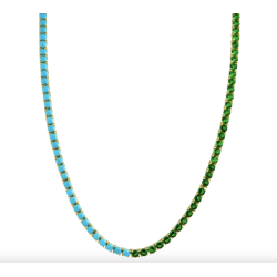 Half Turquoise Half Emerald Tennis Necklace