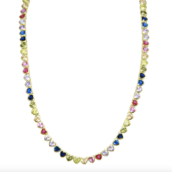 Rainbow Bezel Heart Tennis Necklace