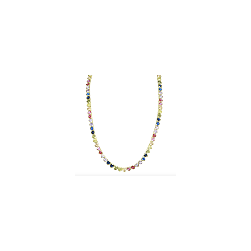 Rainbow Bezel Heart Tennis Necklace